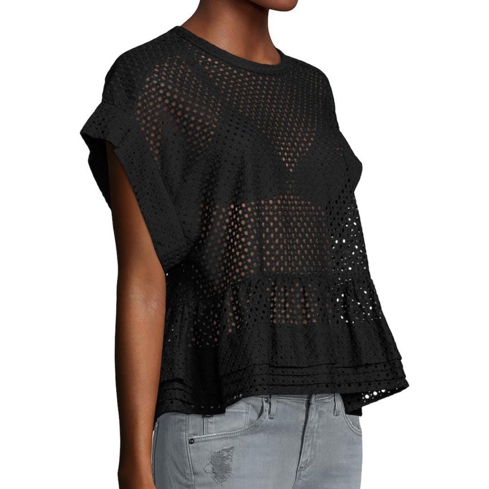IRO Black Eyelet Dolman Sleeve Peplum Top